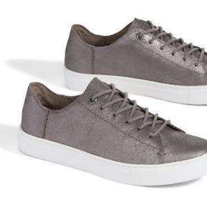 Toms Lenox Pewter Metallic Lace Up Leather Sneaker